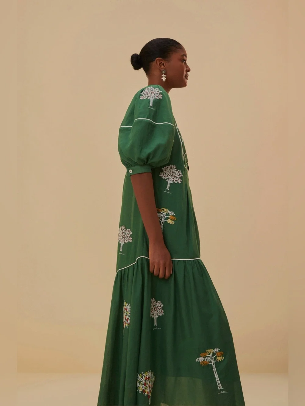 Farm Rio: Green Embroidered Trees Organic
Cotton Midi Dress - Picture 5 of 13